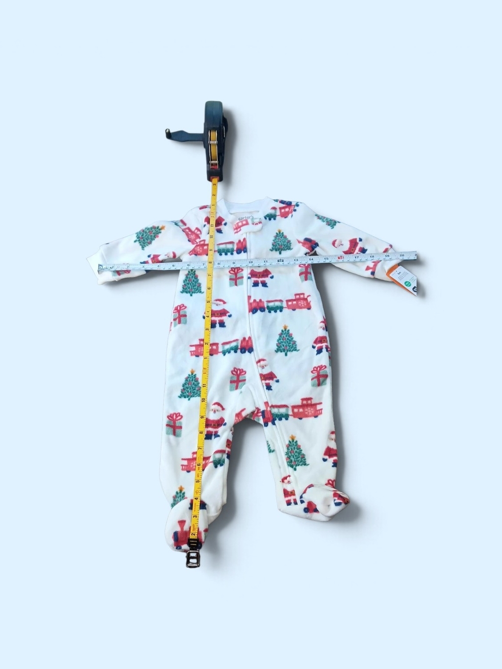 Baby Holiday Print Footed One-Piece - White with Red & Green